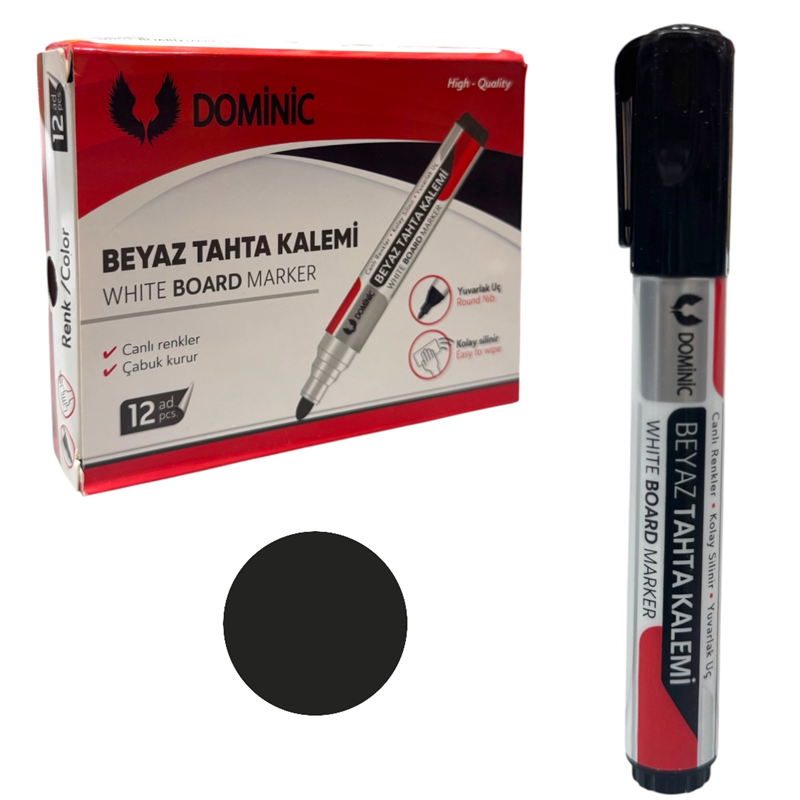 DOMİNİC SİYAH TAHTA KALEMİ 12Lİ PAKET