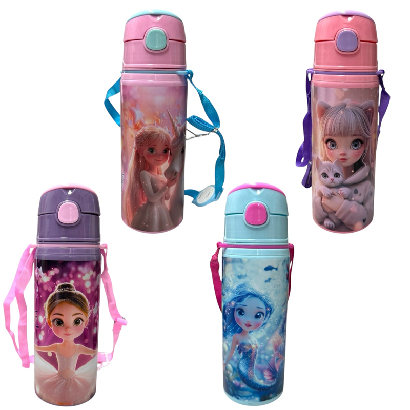 MİKRO MT-6016 RESİMLİ KIZ ALÜMİNYUM MATARA 600 ML 12Lİ PAKET