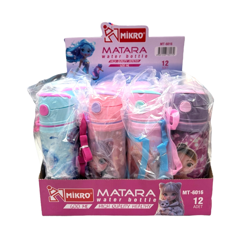 MİKRO MT-6016 RESİMLİ KIZ ALÜMİNYUM MATARA 600 ML 12Lİ PAKET
