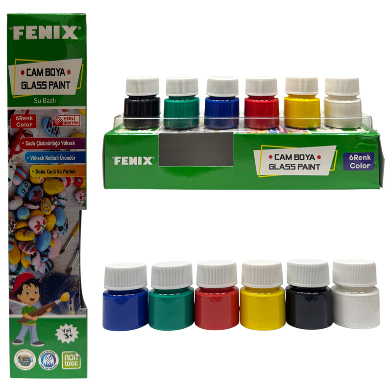FENİX 6 RENK KARIŞIK 15 ML ŞİŞE CAM BOYASI