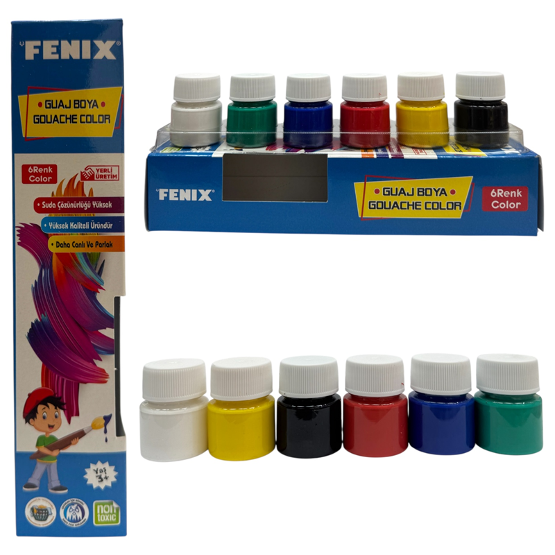 FENİX 6 RENK KARIŞIK 15 ML ŞİŞE GUAJ BOYA