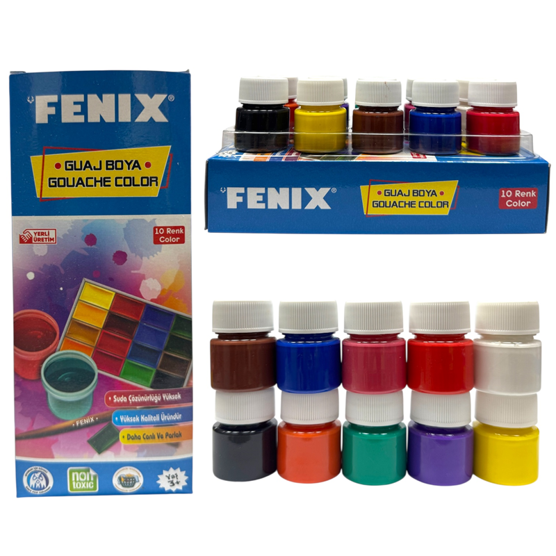 FENİX 10 RENK KARIŞIK 15 ML ŞİŞE GUAJ BOYA