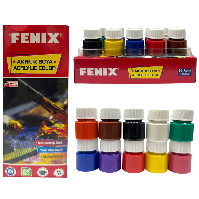 FENİX 10 RENK KARIŞIK 15 ML ŞİŞE AKRİLİK BOYA