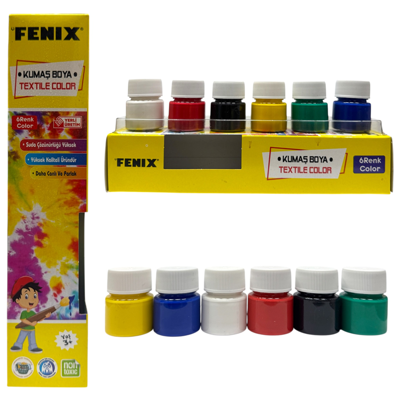 FENİX 6 RENK KARIŞIK 15 ML ŞİŞE KUMAŞ BOYASI