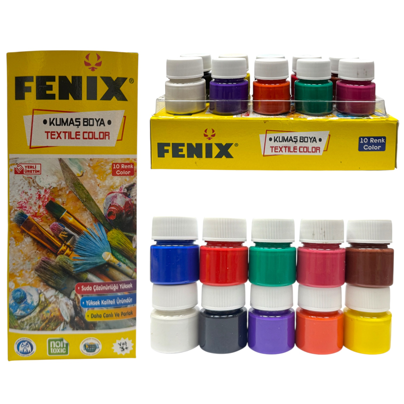 FENİX 10 RENK KARIŞIK 15 ML ŞİŞE KUMAŞ BOYASI