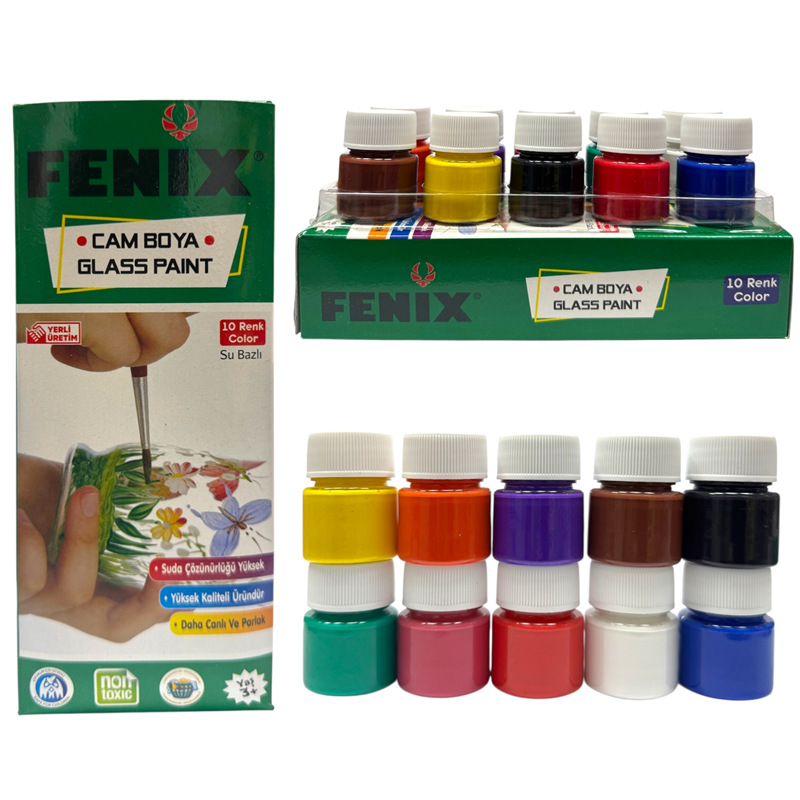 FENİX 10 RENK KARIŞIK 15 ML ŞİŞE CAM BOYASI