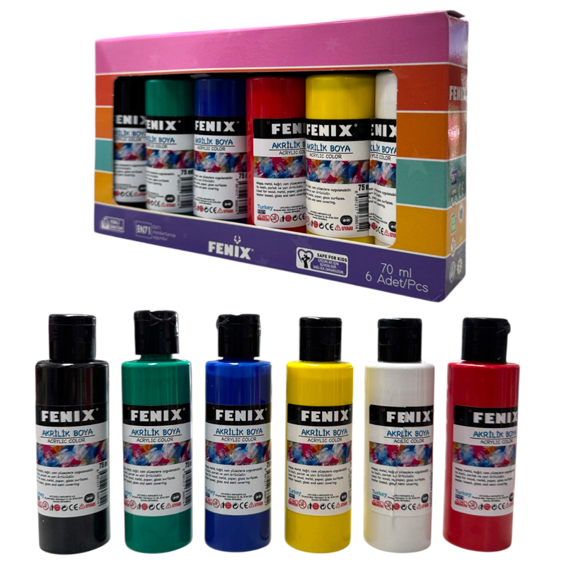 FENİX 6 RENK 70 ML AKRİLİK BOYA 6LI SET