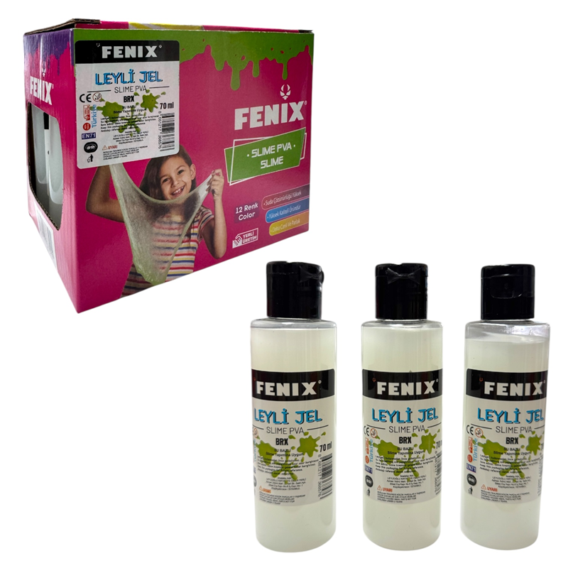 FENİX LEYLİ 70 ML BEYAZ SIVI YAPIŞTIRICI SLİME JELİ 12Lİ PAKET