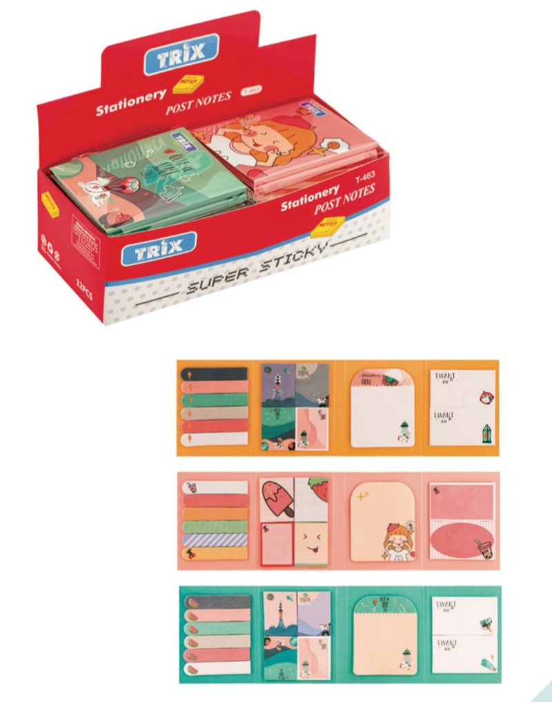 TRİX RENKLİ DESENLİ AÇILABİLİR POST-İT KAĞITLARI 12Lİ PAKET