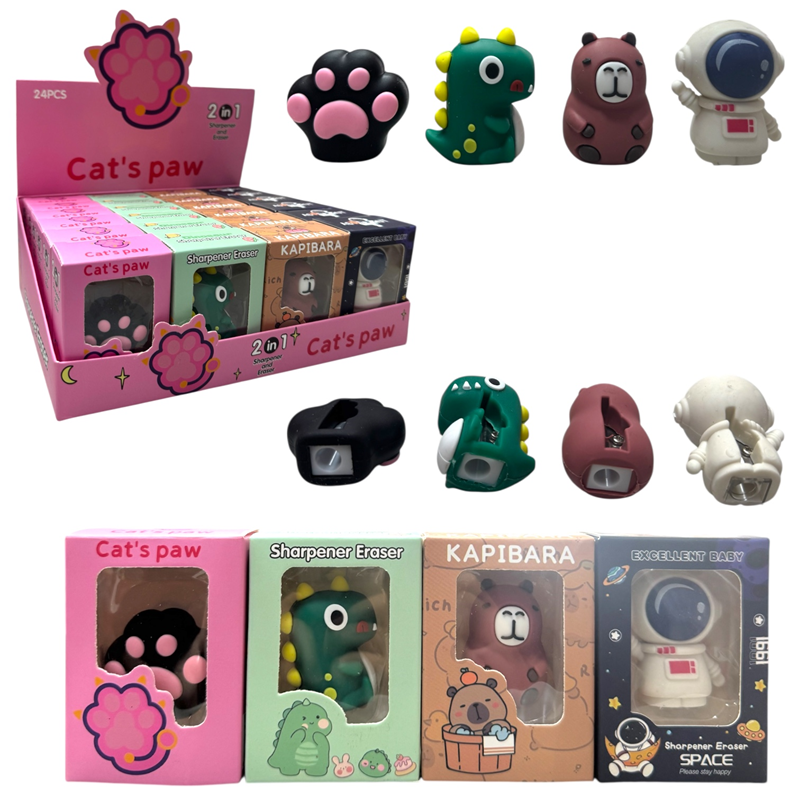 FİGÜRLÜ SİLGİLİ KALEMTIRAŞLAR 24LÜ PAKET