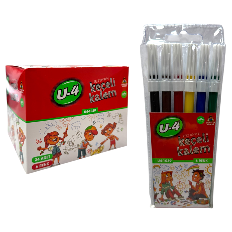 U-4 KEÇELİ KALEM 6 RENK 24'LÜ PAKET