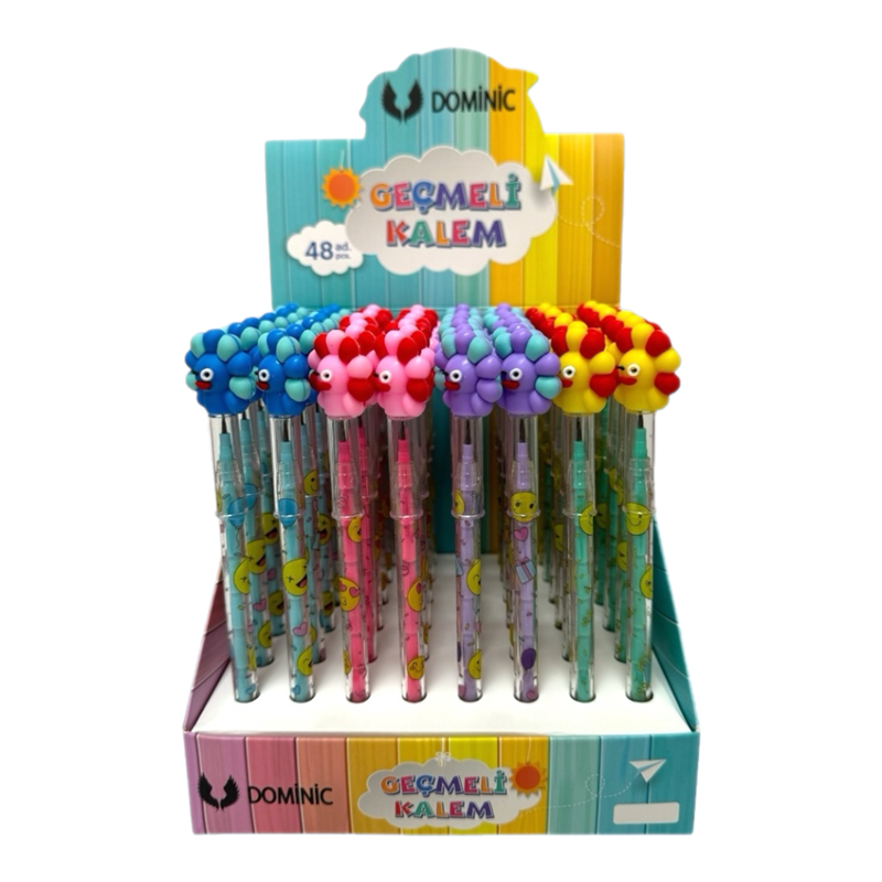 231119-8 RENKLİ AY ÇİÇEK GEÇMELİ KALEM 48Lİ PAKET