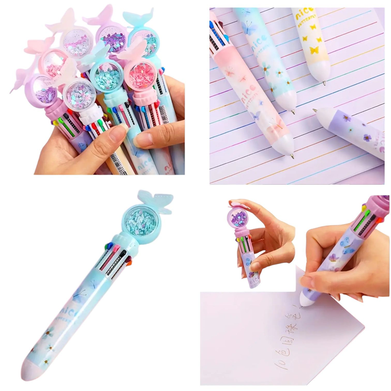 NO.9002 KELEBEK 10 RENK ÇOKLU TÜKENMEZ KALEM 36'LI PAKET