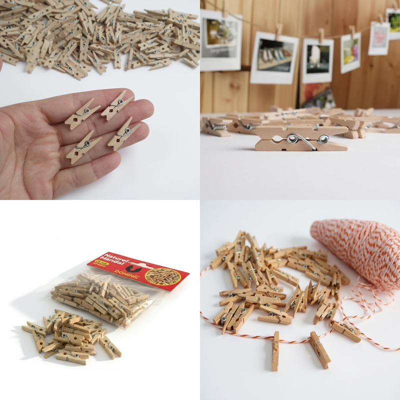 Ahşap Natural Mini Mandal 25 Mm 50'Li Paket , Dekoratif Süsleme Natural Minik Ahşap Mandal