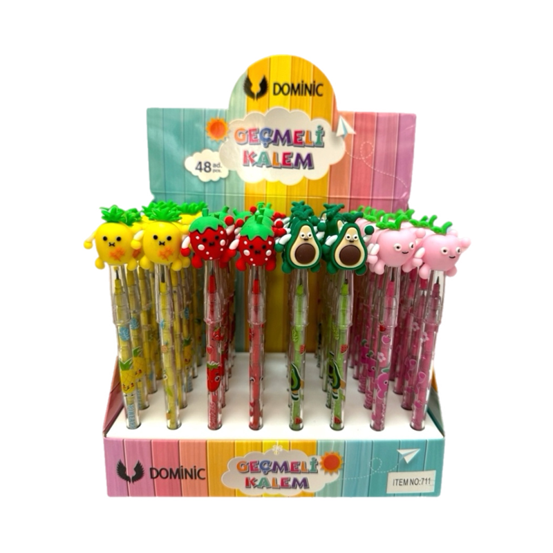NO.711 MEYVE FİGÜRLÜ GEÇMELİ KALEM 48Lİ PAKET