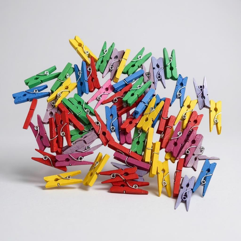 Ahşap Renkli Mini Mandal 25 Mm 50Li Paket , Dekoratif Süsleme Renkli Minik Ahşap Mandal