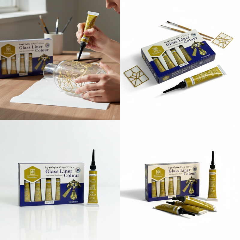 Contour Paste Cam Kontürü Boyası / Gold(Altın) Renk 6'Lı Set