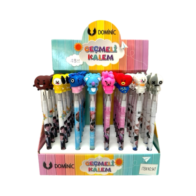 NO.947 KARIŞIK DESENLİ GEÇMELİ KALEM 48Lİ PAKET