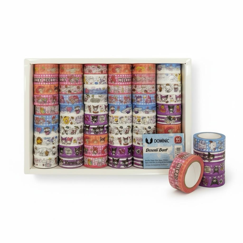 6001-A Kuromi Desenli Kağıt Bant 60'Lı Paket