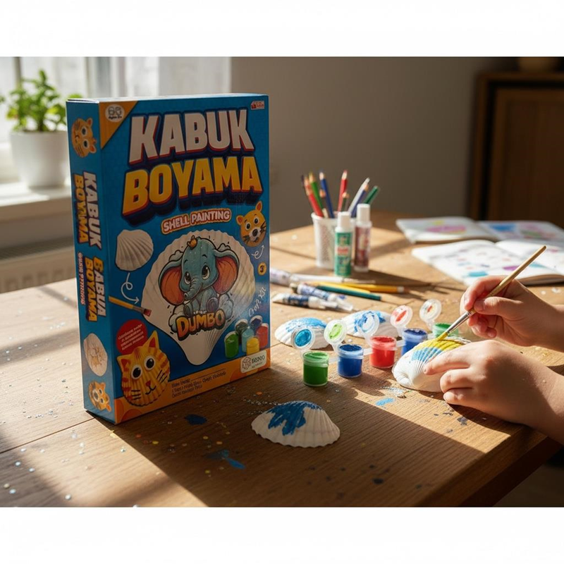 Kabuk Boyama Seti Kutulu (6 Renk 5 Ml Akrilik Boya , 1 Adet Fırça , Karışık Deniz Kabuğu)