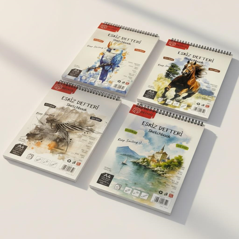 A4 Telli Eskiz Defteri 160 Gr 25 Sayfa 210*297 Mm %100 Pamuk Sayfa