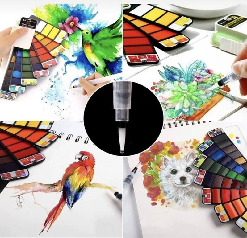 Su Hazneli Sulu Boya Fırça Seti 3Lü Set / Kaligrafi Hat Fırça Seti