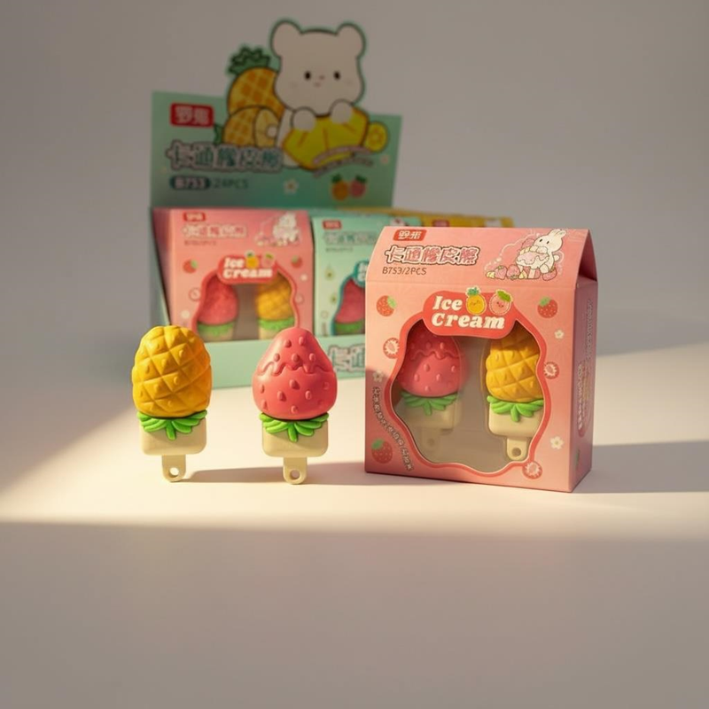 Ice Cream Renkli Çift Model Kartelalı Silgi 24'Lü Paket