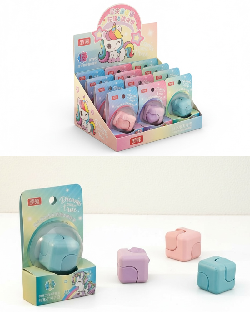 Unicorn Modeli Dönebilen Bilyeli Pastel Renkler Silgi 12'Li Paket