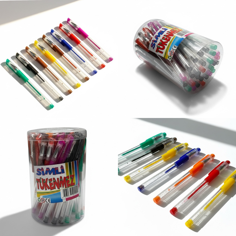 Simli Jel Tükenmez Kalem 60'Lı Stand Karışık Renkler