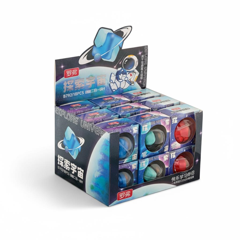 Uzay Modeli Dönebilen Bilyeli Pastel Renkler Silgi 18'Li Paket