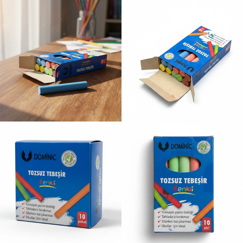 Renkli Tozsuz Tebeşir 10'Lu Set 10'Lu Paket (100 Adet)