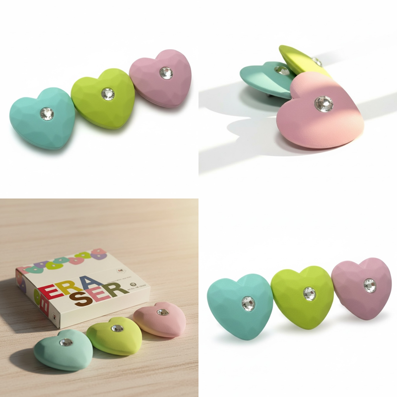 Kalpli Taşlı Pastel Renkler Silgi 18'Li Paket