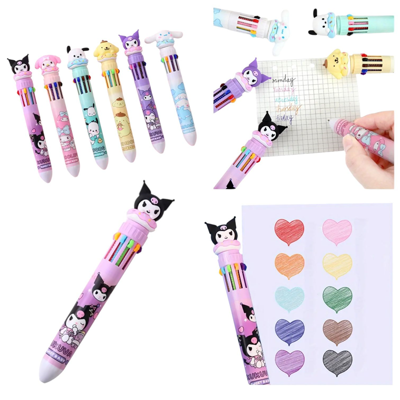 No.2406 Kuromi Modeli 10 Renk Çoklu Tükenmez Kalem 36'Lı Paket