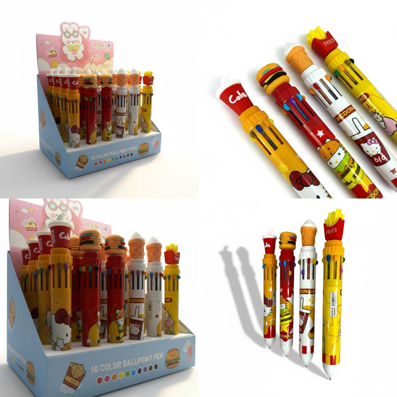 No.603 Fast Food Modeli 10 Renk Çoklu Tükenmez Kalem 36'Lı Paket