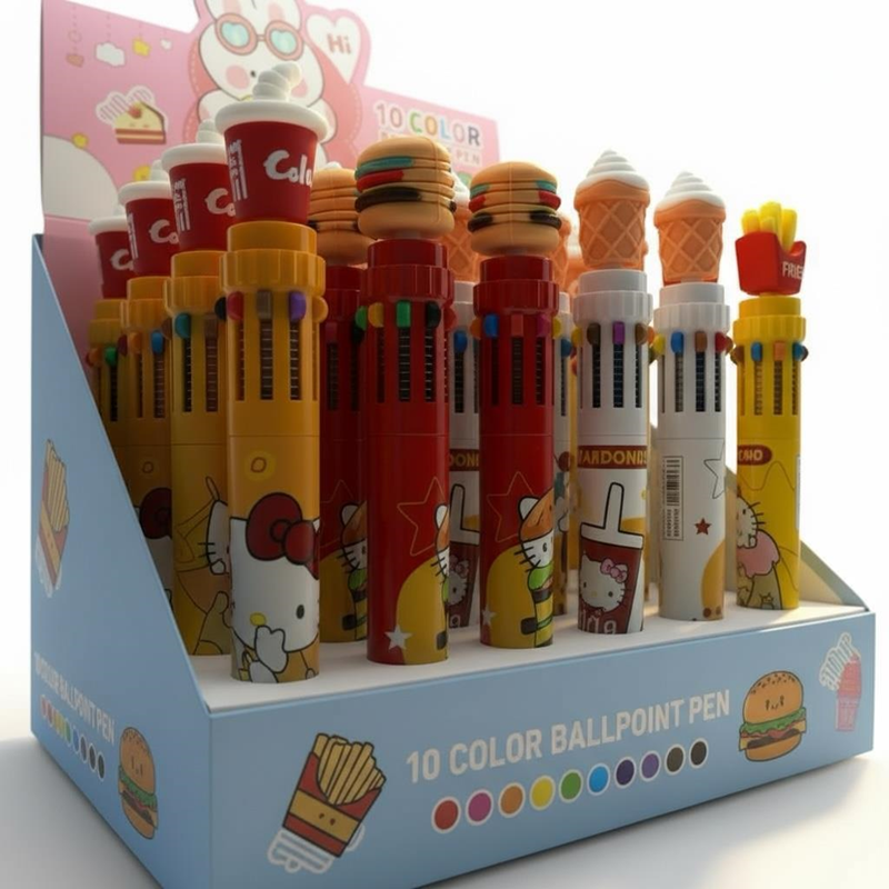 No.603 Fast Food Modeli 10 Renk Çoklu Tükenmez Kalem 36'Lı Paket