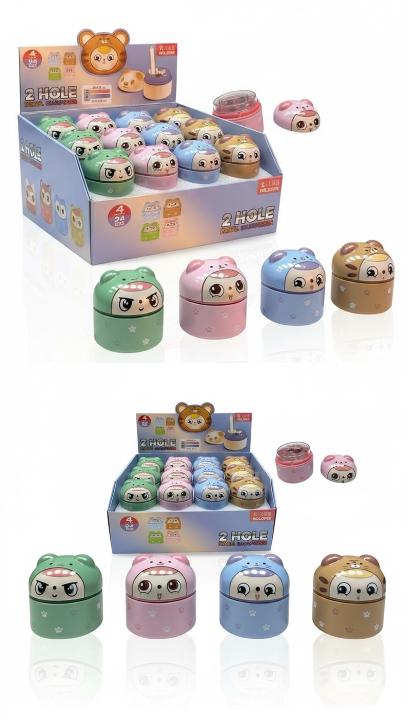 No.6838 Metal Çift Gözlü Kalemtıraş 24Lü Paket