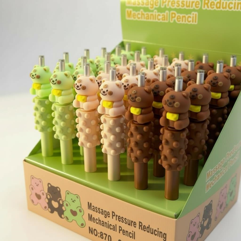 No.870 Sevimli Ayıcık Modeli Gövdesi Masaj Yapan Versatil 0.7 Uçlu 36'Lı Paket