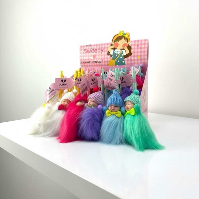 No.5420-4 Uyuyan Bebek Modeli Pon Pon Peluş Versatil 0.7 Uçlu 24'Lü Paket