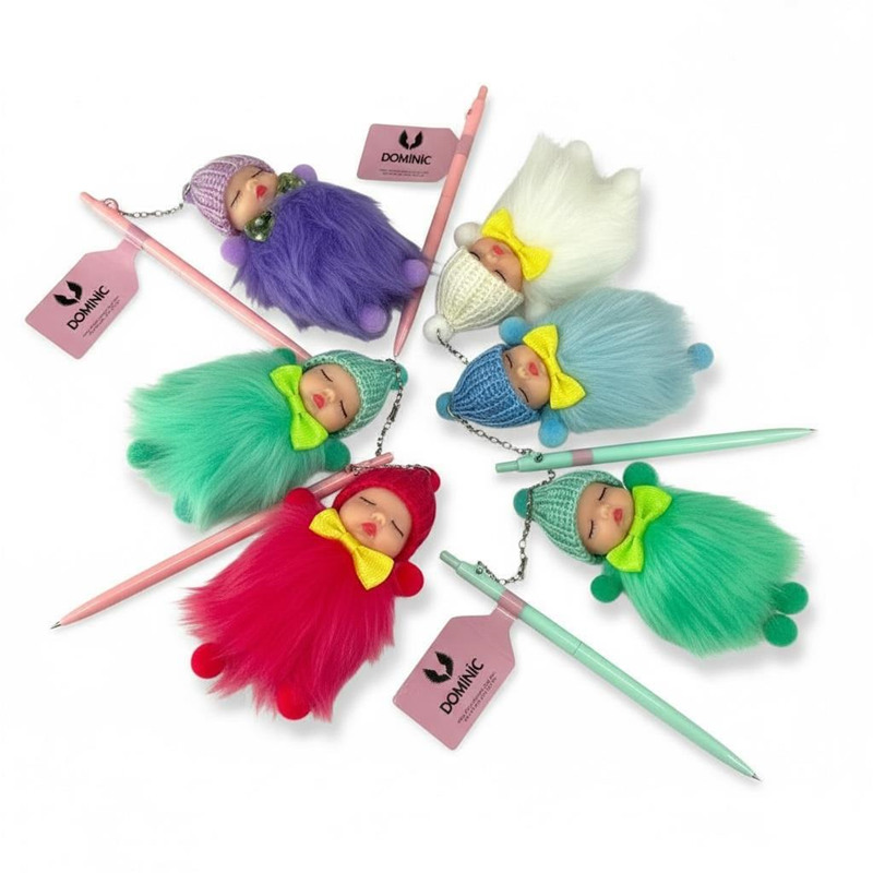 No.5420-4 Uyuyan Bebek Modeli Pon Pon Peluş Versatil 0.7 Uçlu 24Lü Paket