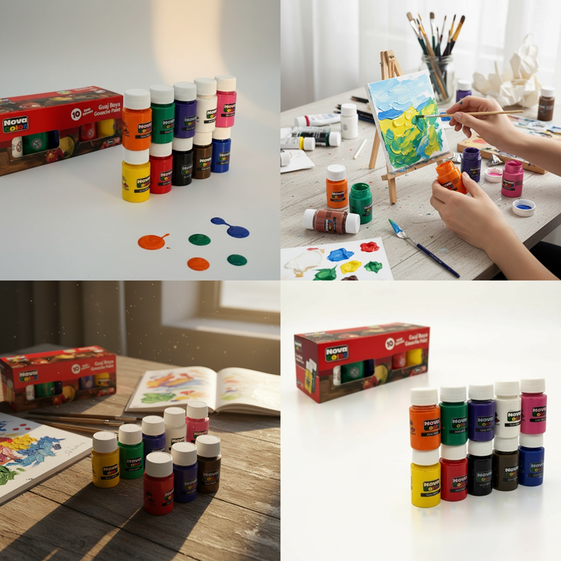 Nova Color 10 Renk Şişe Guaj Boya 30 Ml