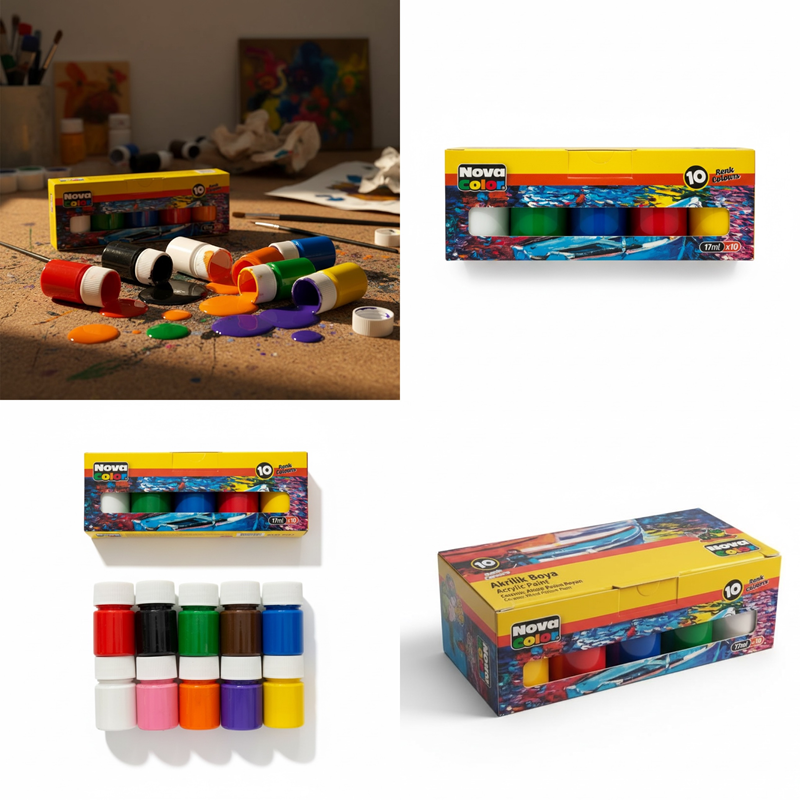 Nova Color 10 Renk Şişe Akrilik Boya 17 Ml