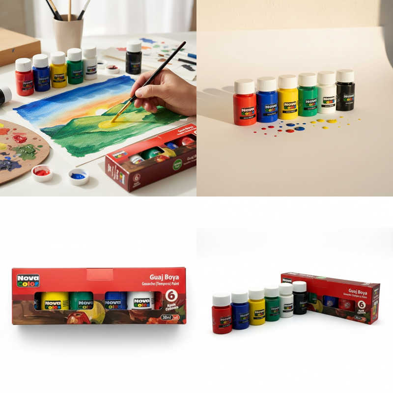 Nova Color 6 Renk Şişe Guaj Boya 30 Ml
