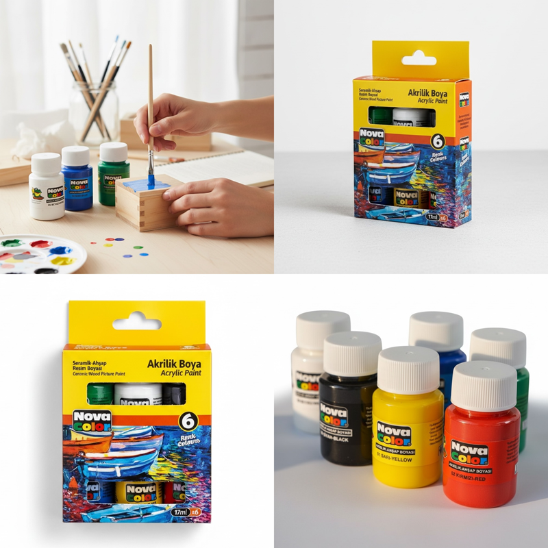 Nova Color 6 Renk Şişe Akrilik Boya 17 Ml