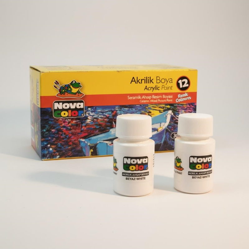 Nova Color Şişe Akrilik Boya Beyaz Renk 30 Ml 12'Li Paket