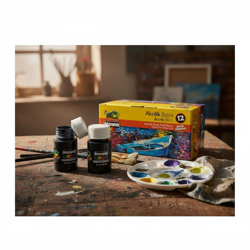Nova Color Şişe Akrilik Boya Siyah Renk 30 Ml 12'Li Paket Nova Color Şişe Akrilik Boya Siyah Renk 30 Ml 12'Li Paket