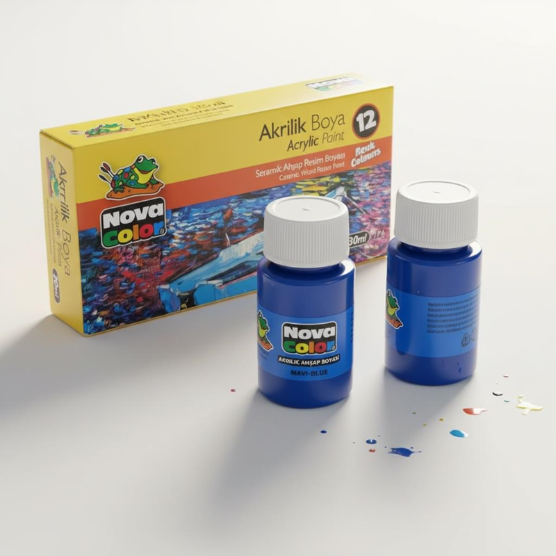 Nova Color Şişe Akrilik Boya Mavi Renk 30 Ml 12'Li Paket