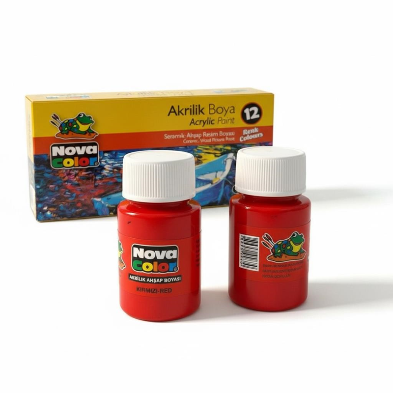 Nova Color Şişe Akrilik Boya Kırmızı Renk 30 Ml 12'Li Paket