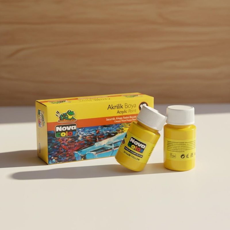 Nova Color Şişe Akrilik Boya Sarı Renk 30 Ml 12'Li Paket