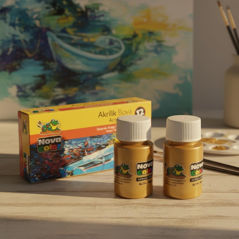 Nova Color Şişe Akrilik Boya Gold(Altın) Renk 30 Ml 12'Li Paket