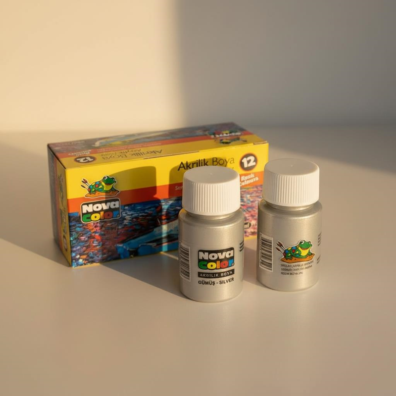 Nova Color Şişe Akrilik Boya Gümüş Renk 30 Ml 12'Li Paket Nova Color Şişe Akrilik Boya Gümüş Renk 30 Ml 12'Li Paket